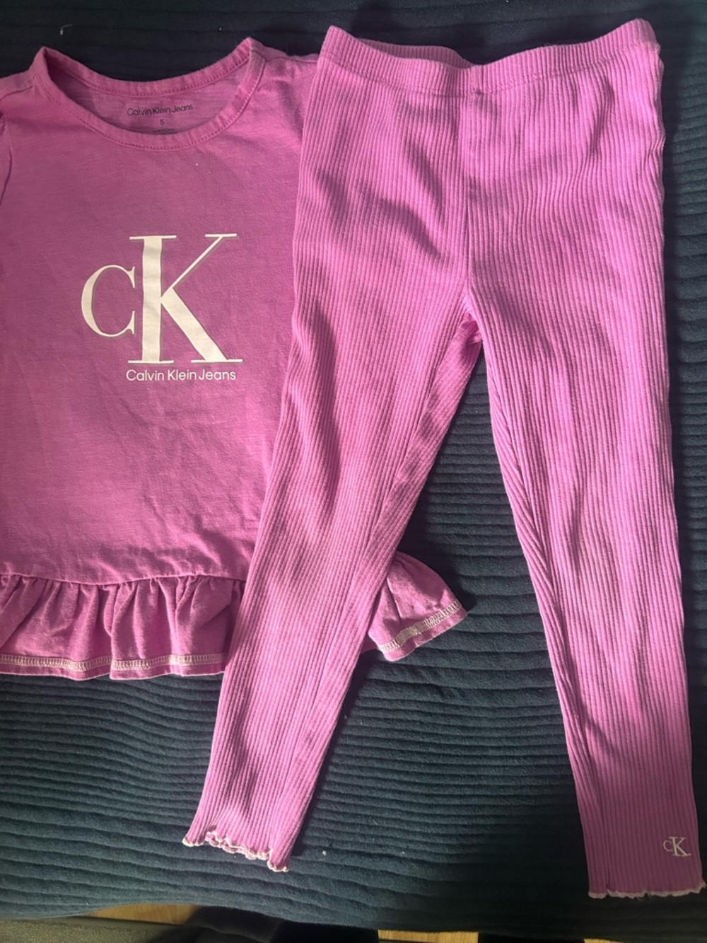 Calvin Klein Girls' Bright Pink CK Logo Ruffle Lounge Set
